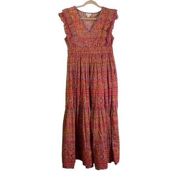 SUNDANCE Dress Mystical Mosaics Maxi V-Neck Sleeveless‎ Ruffled Detail Lined - Picture 2 of 13